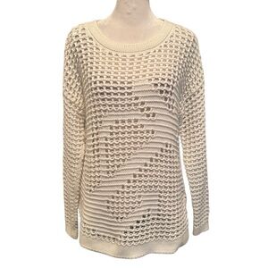 Kenar Sweater Size M Cream 3/4 Sleeve Chunky Stretch Cotton